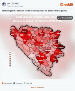 Mapa o stradanjima u BiH izazvala pažnju javnosti: Vizualni prikaz istorijskih podataka pokrenuo rasprave